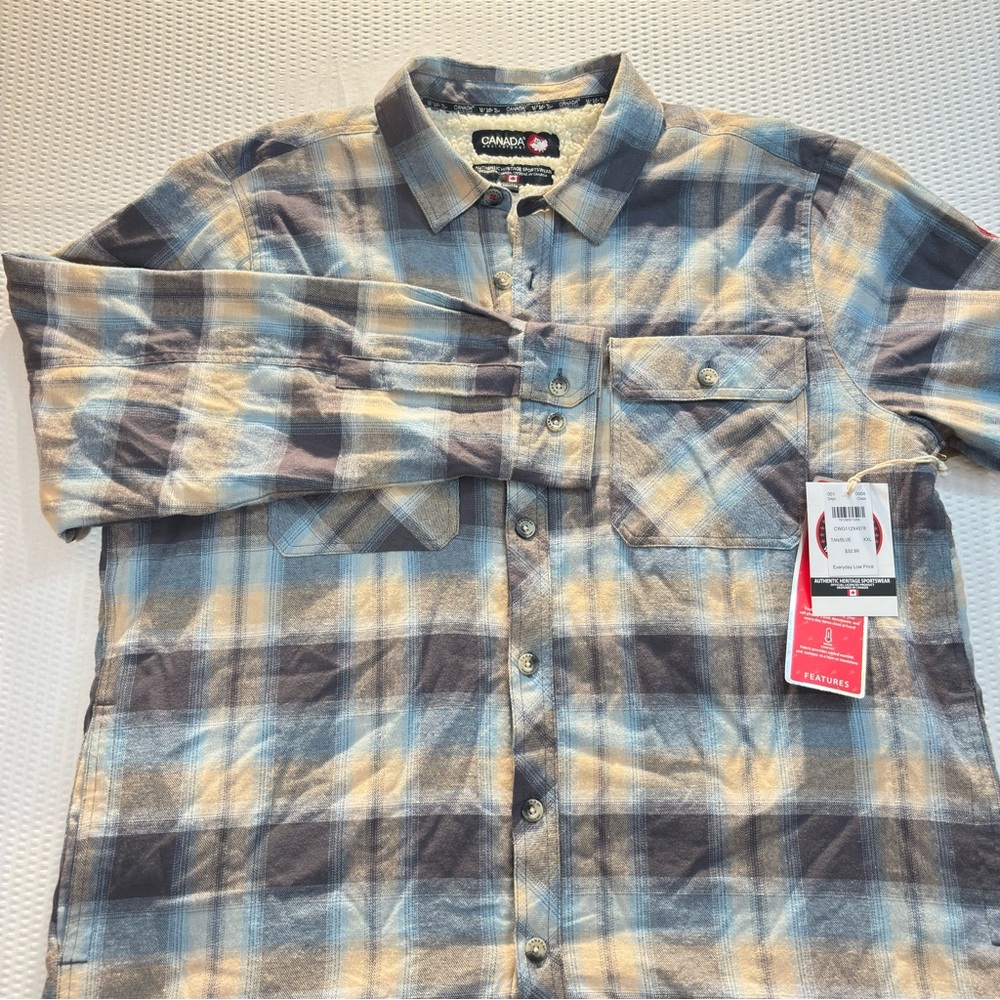 Canada Weather Gear Lined Blue/Tan Plaid Flannel Jacket XXL Outdoor NWT